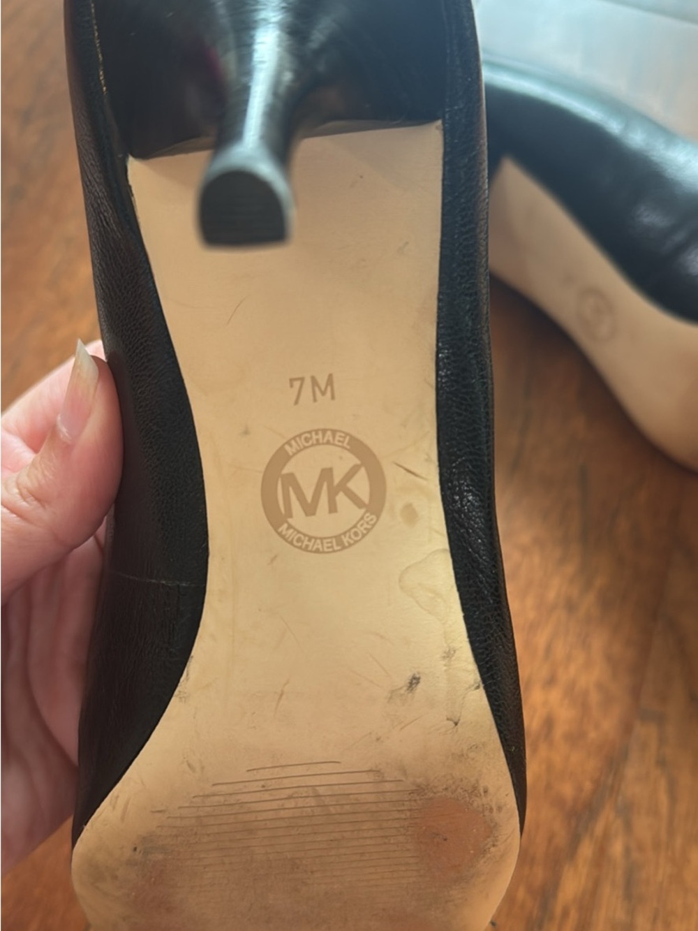Michael Kors Black Leather Logo Round-Toe Heels - Picture 3 of 4